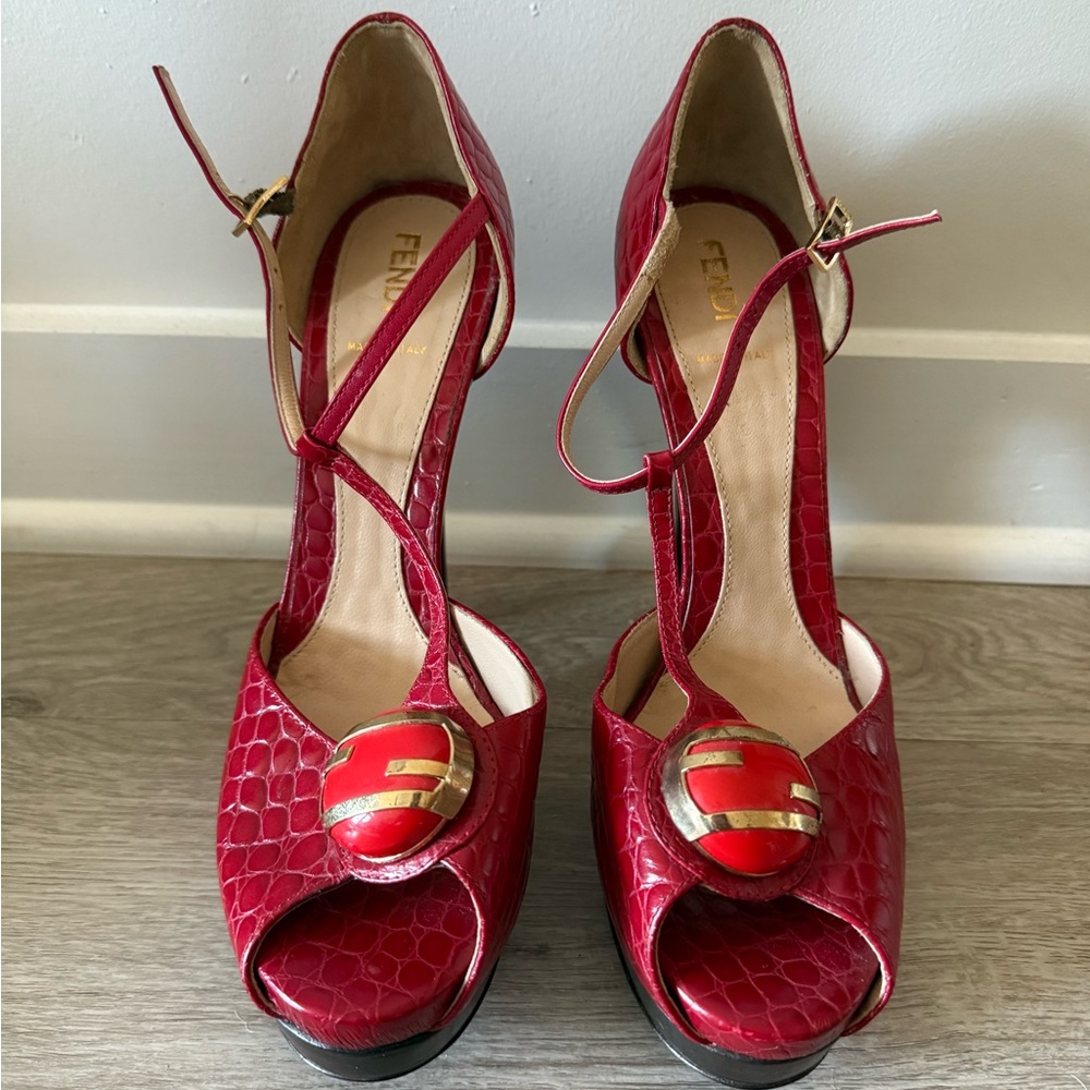 Fendi Croc-Embossed Red Heels